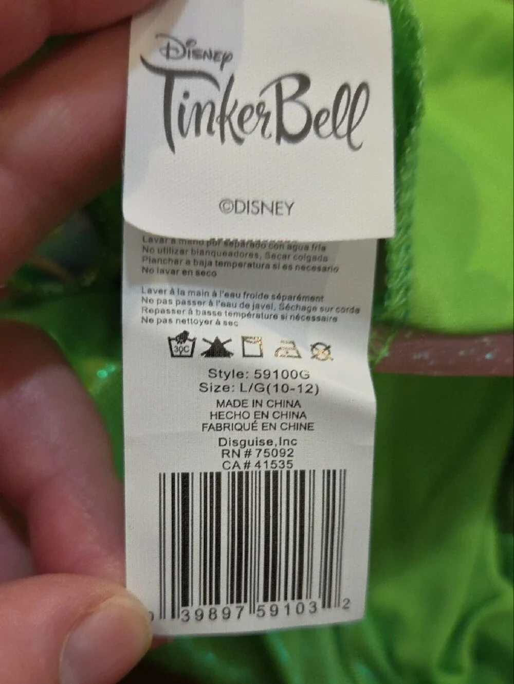 Disney Tinker Bell Costume Kids Size Large 10-12 Fairy Dress Up & Wings